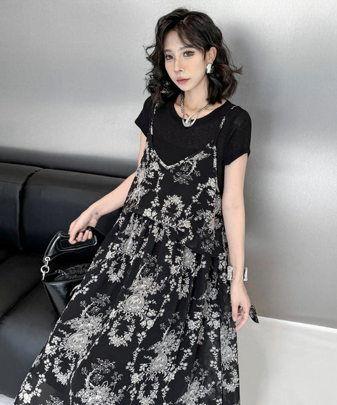 Faux Layered Floral Dress
